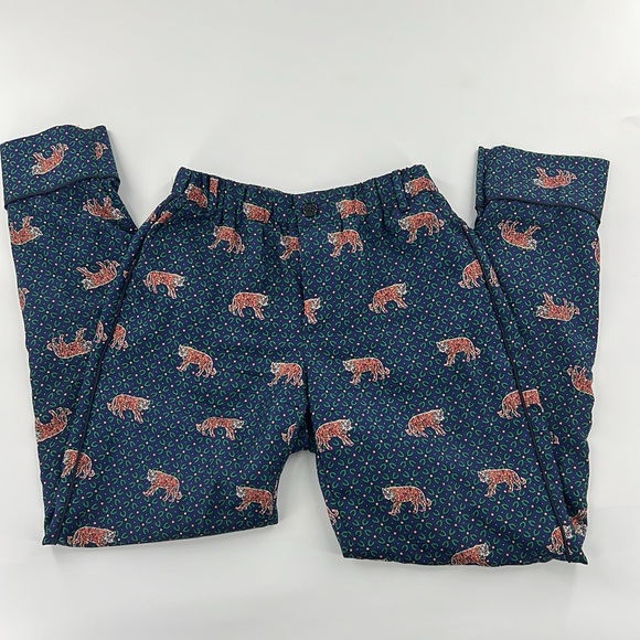 J. Crew Blue and Green 100% Silk Cropped Pants - Picture 2 of 10